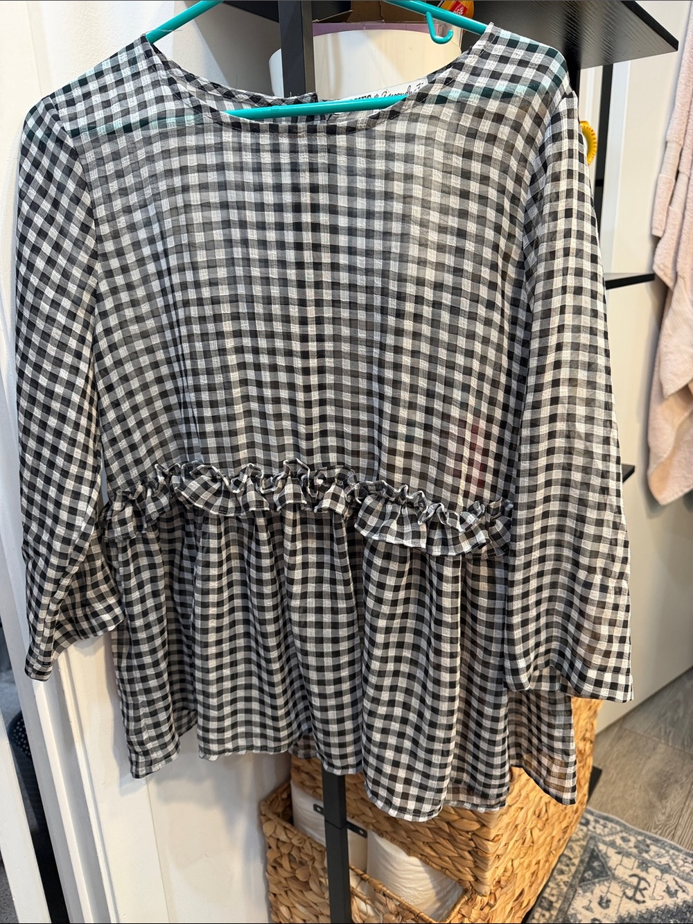 Gypsies & Moondust Black and White Gingham Ruffle Peplum Tunic